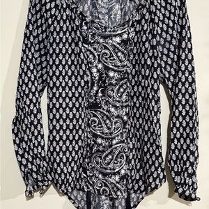 George Black and White Ruched Blouse